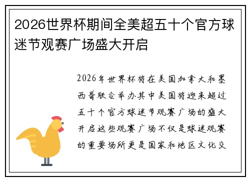 2026世界杯期间全美超五十个官方球迷节观赛广场盛大开启