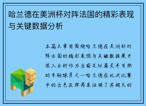 哈兰德在美洲杯对阵法国的精彩表现与关键数据分析